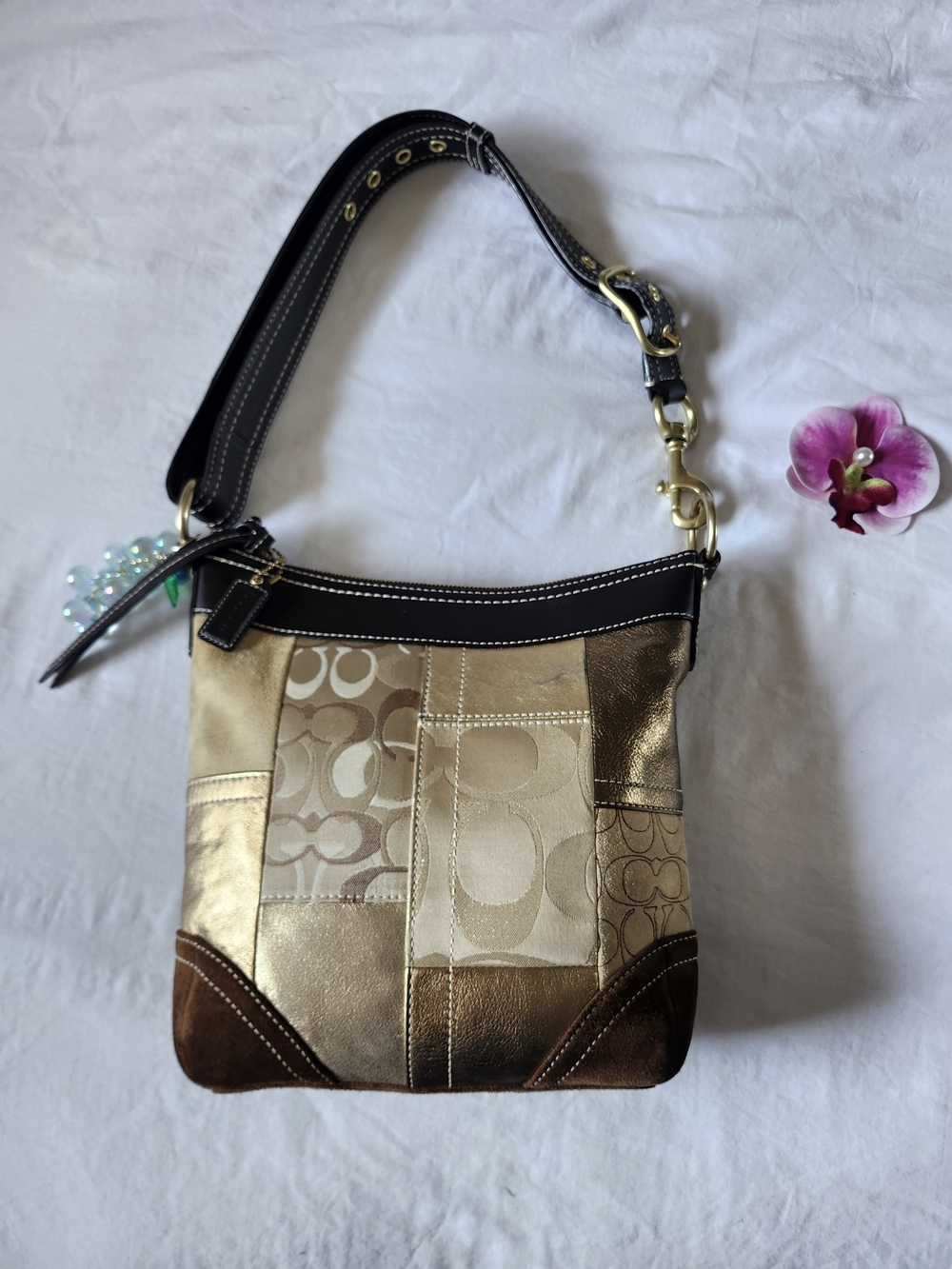 Vintage Coach Patchwork Gold & Brown Shoulder Bag